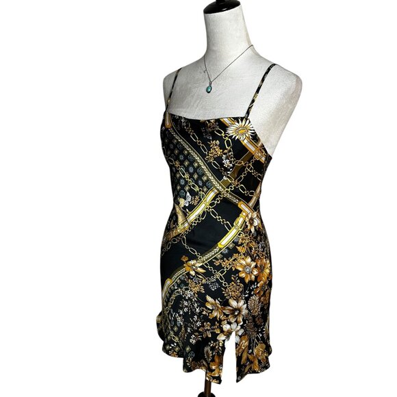 Princess Polly Chain & Floral Satin Lucci Slip Mini Dress 2 XS | Clubwear NYE - Picture 4 of 8